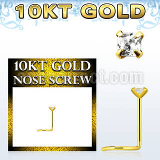 giszqm1 10kt gold nose screw, w 2mm square cz stone
