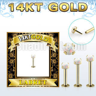 glbo labret solido oro 14 kts rosca presion opalo blanco mayorista
