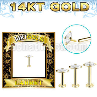 glbzmq 14k gold labret prong set cz stone marquise
