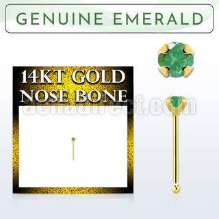 gnbge10 14kt gold nose bone with a 2mm prong set emerald