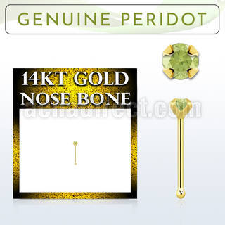gnbge4 14kt gold nose bone with a 2mm prong set peridot