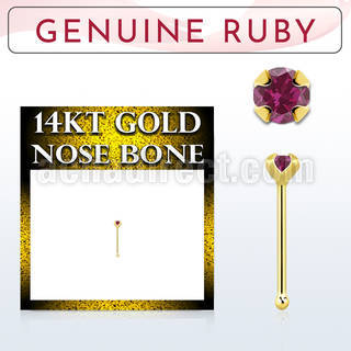 gnbge5 14kt gold nose bone with a 2mm prong set ruby stone