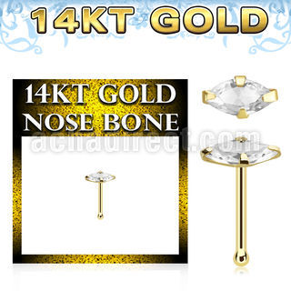 gnbmqm1 14k gold nose bone prong set cz stone marquise