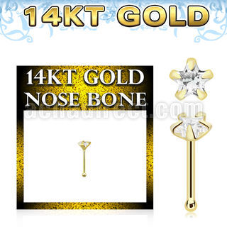 gnbsc1 14k gold nose bone round cz stone star