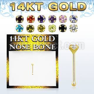 gnbzm1 14kt gold nose bone with a 2mm round prong set cz stone