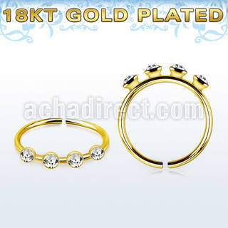 gold plated silver nose hoop w four 1.5mm round crystals 