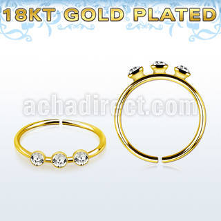 gold plated silver nose hoop w three 1.5mm round crystals