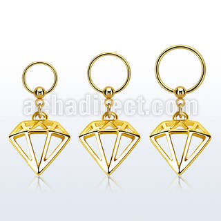 gold plated steel ball closure ring w diamond dangling