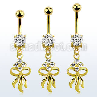 gold steel belly banana w dangling flower & bow design