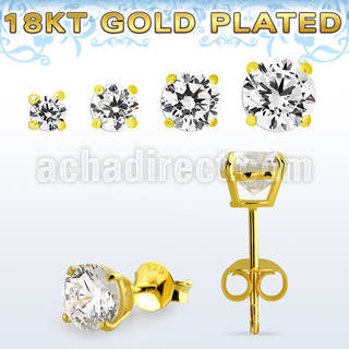 gpecrza pair of 18k gold plated silver casting ear stud w aaa cz