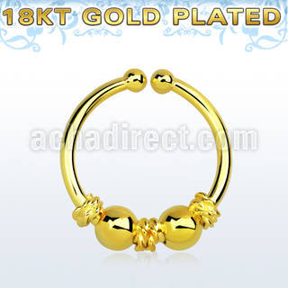 gpsep12f gold silver fake septum ring w balinese wire 2 ball
