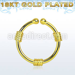 gpsep12h gold plated silver fake septum ring w 3 wires wrapped