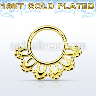 gpsepv3 gold plated silver septum ring in a indian leaf design