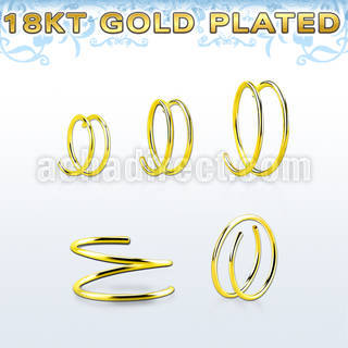 gpspr22 silver spiral nose ring, 22g (0.6mm) w 18k gold plating