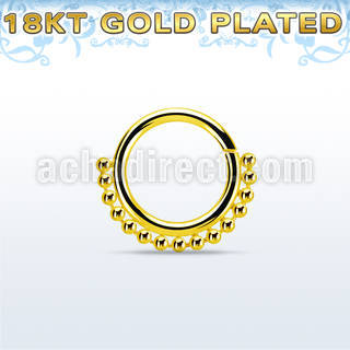 gpspv16 18k gold plated silver seamless septum ring,16g w beads