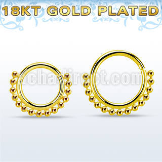 gpspv18 18k gold plated silver seamless septum ring,18g w beads
