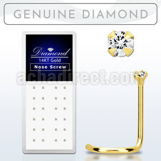 gscdb box of 14kt gold nose screws with prong set diamonds
