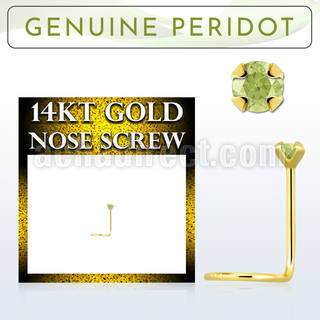 gscge4 14kt gold nose screw with a 2mm prong set peridot stone
