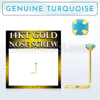 gscge7 14kt gold nose screw w 2mm prong set turquoise stone