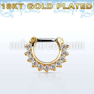 gsepc14 gold plated silver septum clicker 16g w prong set cz