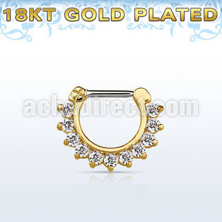 gsepc16 gold plated silver septum clicker 14g w prong set cz