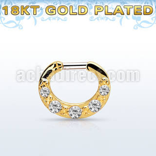 gsepg14 gold plated silver septum clicker 14g w 5 cz stones