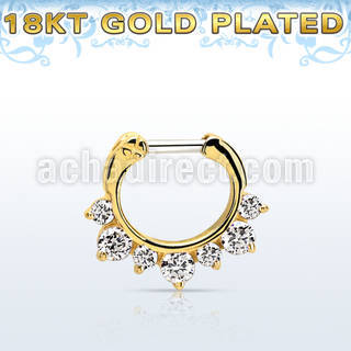 gseph14 gold plated silver septum clicker w 3 big + 4 smalls czs