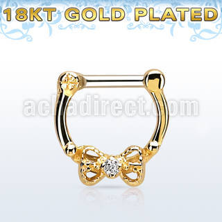 gsepk14 gold plated silver septum clicker 14g w bow cz