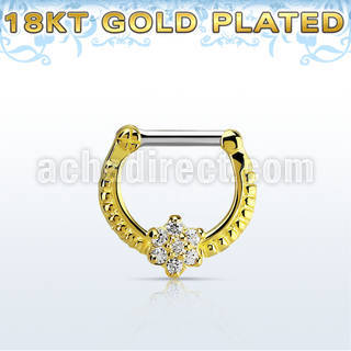 gsepr14 gold plated silver septum clicker, 14g w flower czs