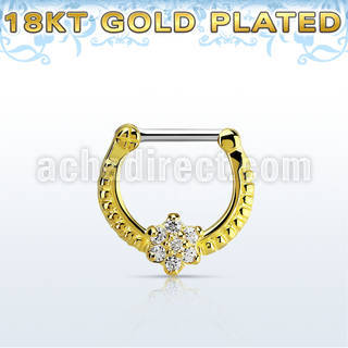 gsepr16 gold plated silver septum clicker, 16g w flower czs