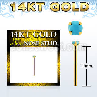 gyge7 14kt gold bend it  nose stud w 2mm prong set turquoise