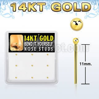 gys3x box w 14kt gold bend it nose stud 20g w 1.5mm ball top