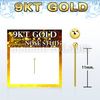 gysb9 9kt gold bend it nose stud w a 1.5mm ball shaped top