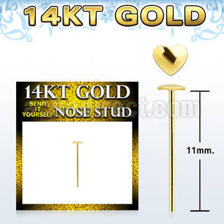 gysht 14kt gold bend it nose stud with 2 5mm gold heart top