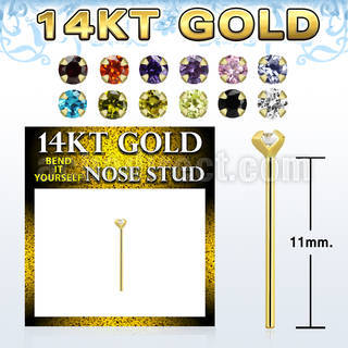 gyzm1 14kt gold bend it nose stud with 2mm round prong set cz
