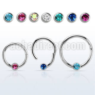 hbcrc16 high polished steel hinged ball closure ring w crystal