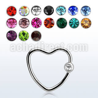 hccr16 316l steel heart shaped ball closure ring w crystal ball