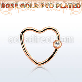 hccrtt16 rose gold steel heart shaped ball closure ring crystal