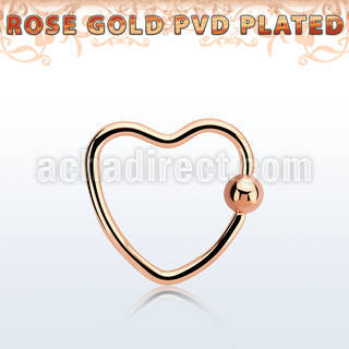 hcrtt16 rose gold steel heart shaped ball closure ring 3mm ball