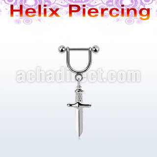 heud11 steel helix stirrup w 16g barbell w 3mm balls & dagger