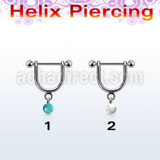 heud2 316l steel helix stirrup w 5mm faux turquoise ball