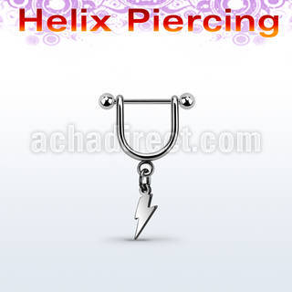 heud8 316l steel helix stirrup w dangling lightning symbol 