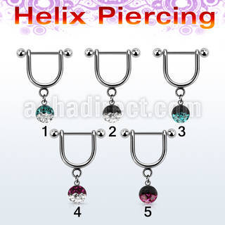 heuefr5 316l steel helix stirrup w5mm 2 color multi crystal ball