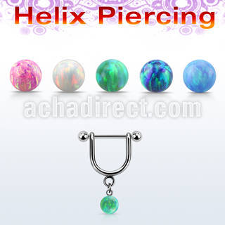 heuop5s steel helix stirrup w 3mm balls dangling 5mm opal ball