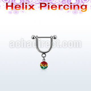 heurfr5 316l steel helix stirrup w 5mm rasta multi crystal ball