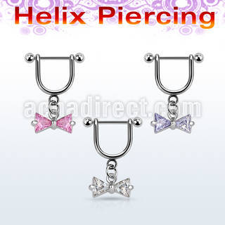 heuz3 316l steel helix stirrup w bow w cz stones