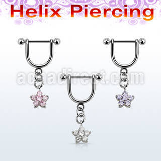 heuz7 316l steel helix stirrup w small cz flower