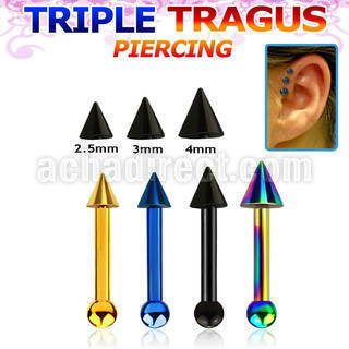 hextbcn anodized 316l steel triple tragus piercing w 2 5 4 cone