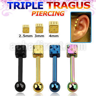 hextfd anodized 316l steel triple tragus piercing w ball dice
