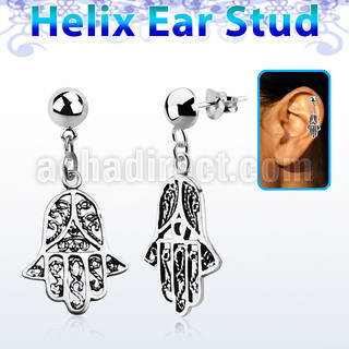 hexvd14 925 silver helix ear stud w dangling 925 silver hamsa